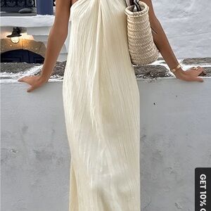 Comments Elegant Cream halter maxi Dress- double lined
